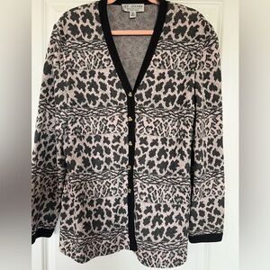 St. John Collection Animal Print Cardigan in Pink and Gray